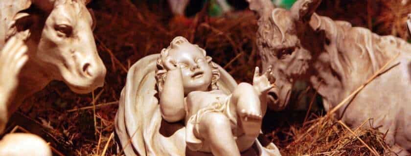 jesus in a manger figure with animals and incarnation of jesus
