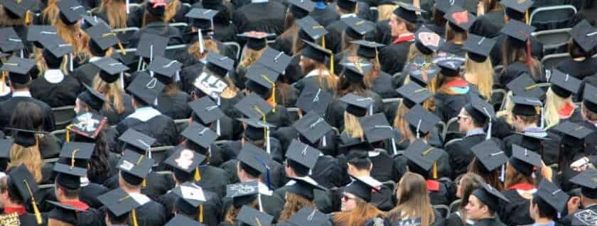 birds eye view of students wearing graduation caps