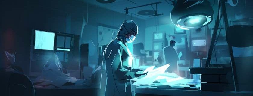 person performing surgery in blue lights and prayers for surgery