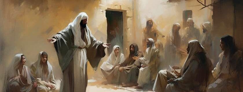 jesus in an ancient village with people around him and miracles of god