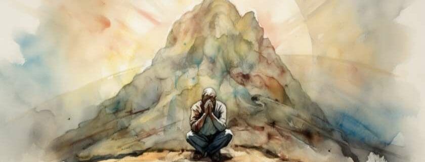 a poignant depiction of a person kneeling in prayer