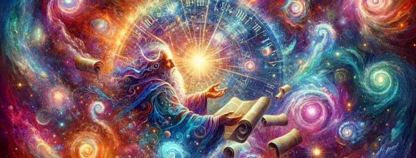 a biblical revelation unfolding in a vibrant cosmic tapestry