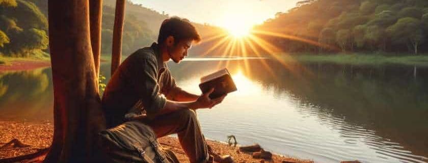 a sincere seeker holding the Bible with a contemplative expression