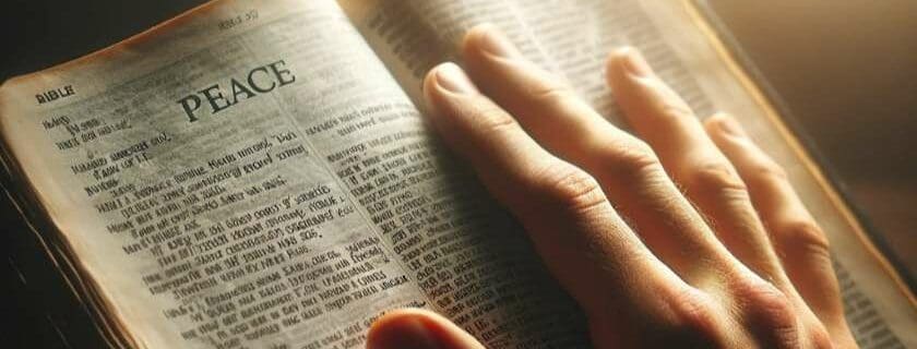 person's hand holding the Bible, emphasizing a the word peace