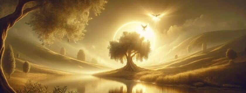 soft, golden-hour lighting that creates a serene and divine atmosphere