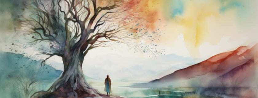 the calming verses of Psalms with a figure finding solace in the midst of nature