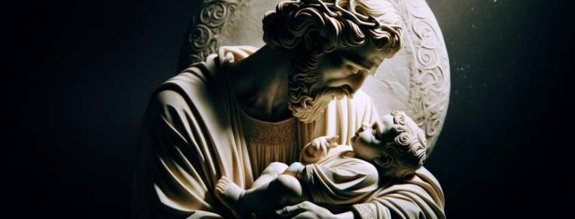 Joseph cradling baby Jesus in his arms