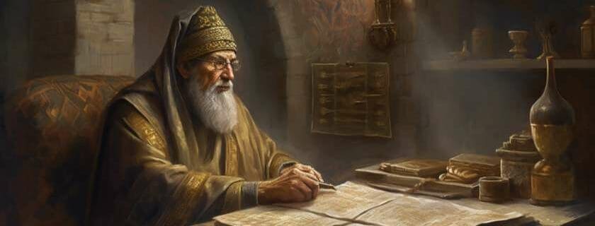 old man sitting by a table and reading and abimelech in the bible
