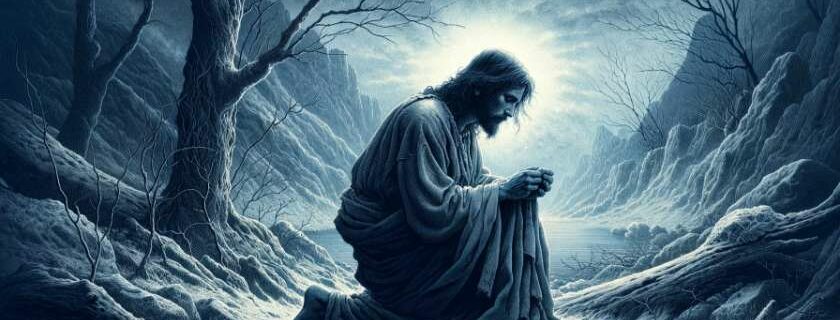 A digital illustration showcasing Jesus fasting in the wilderness