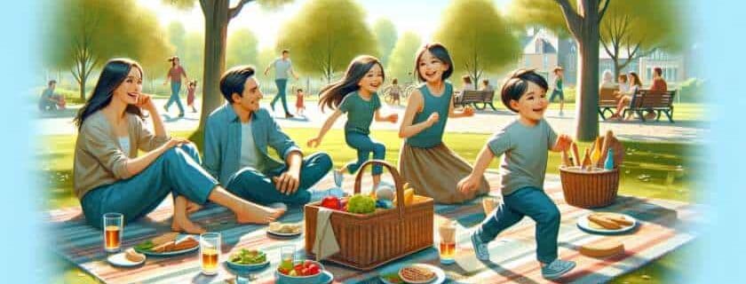 family on a picnic and morning prayer for family
